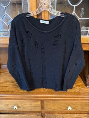 Zara Knit Black Distressed Destroyed Sweater S Grunge